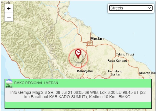 Gempa Magnitudo 2,8 Guncang Karo