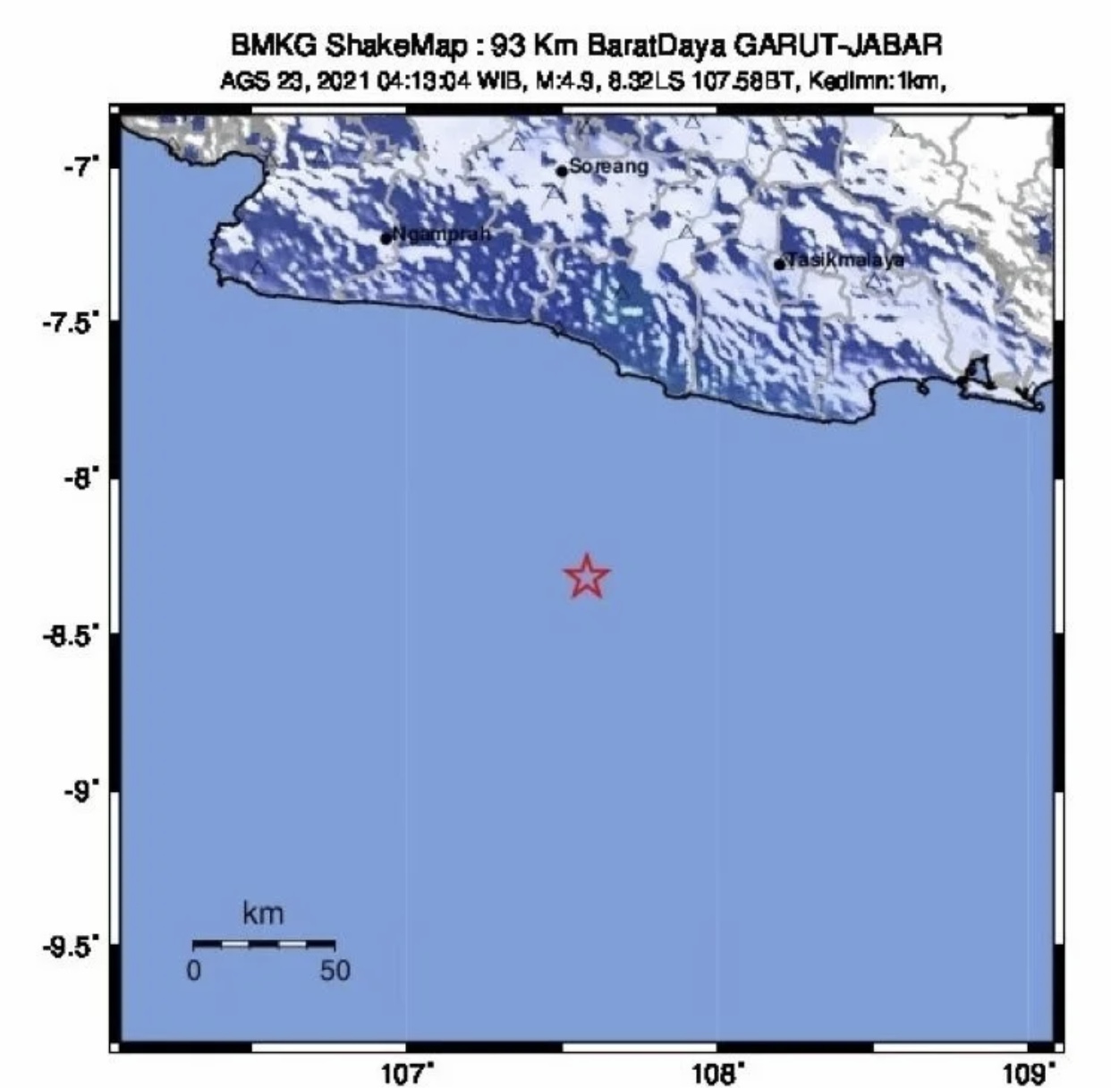 Gempa Bumi M 4,9 Guncang Garut