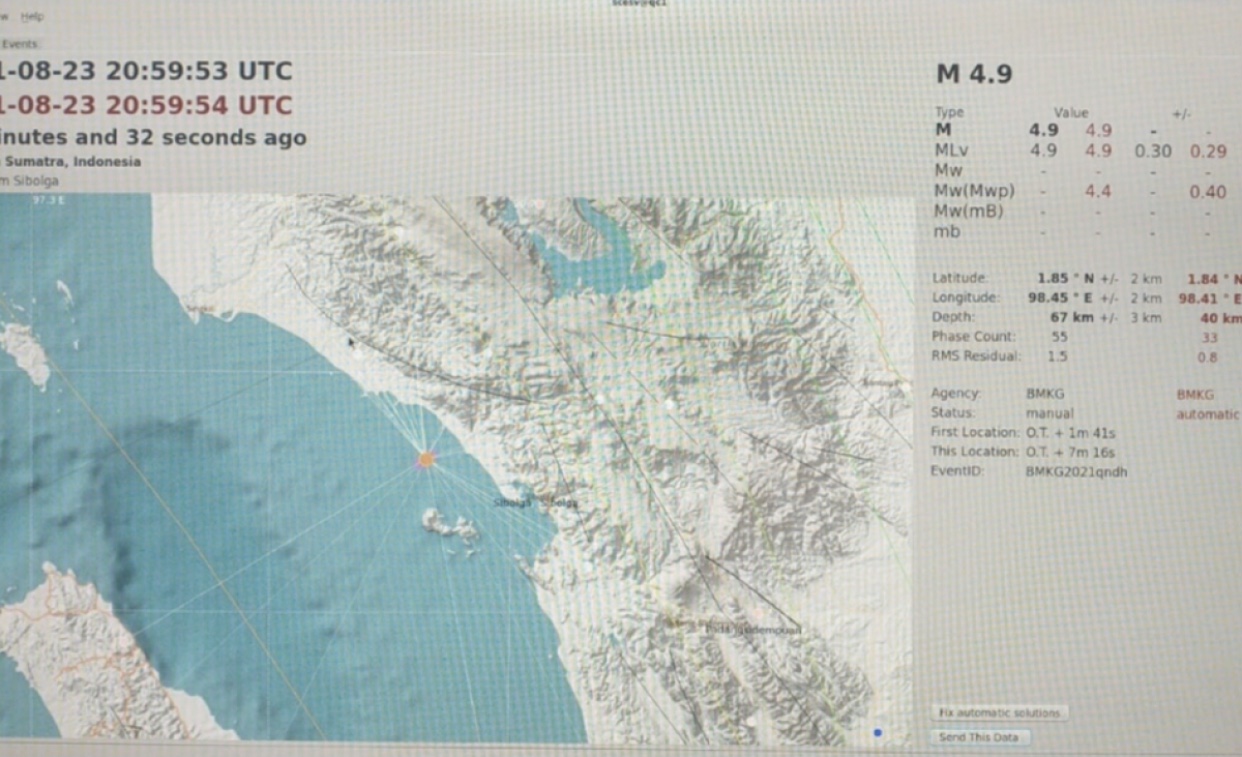 Gempa Magnitudo 4,9 Guncang Sibolga, Getaran Terasa Hingga Samosir