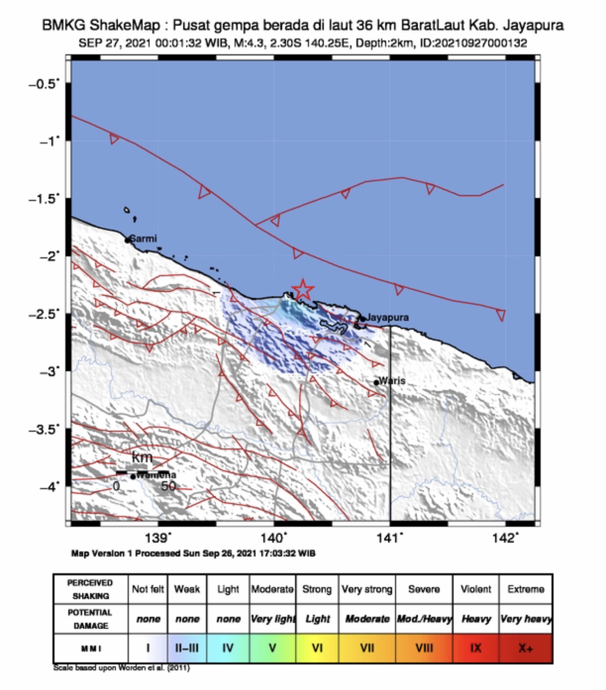 Gempa Magnitudo 4,3 Guncang Papua