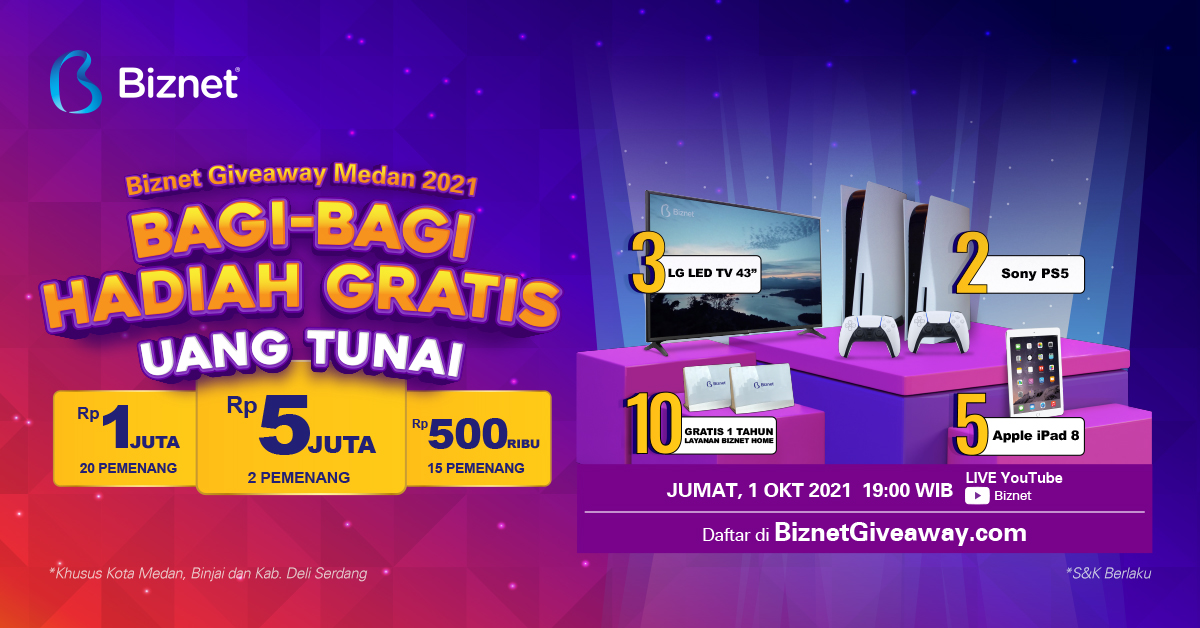 Anniversary ke-21, Biznet GiveAway 2021 Bagikan Jutaan Rupiah untuk Warga Medan