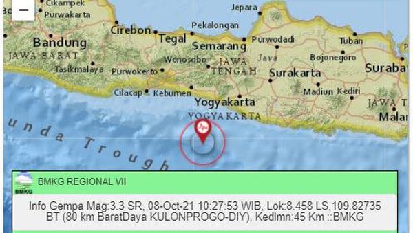 Gempa Magnitudo 3,3 Guncang Perairan Kulon Progo