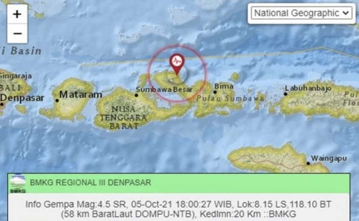 Gempa M 4,5 Guncang Dompu Nusa Tenggara Barat