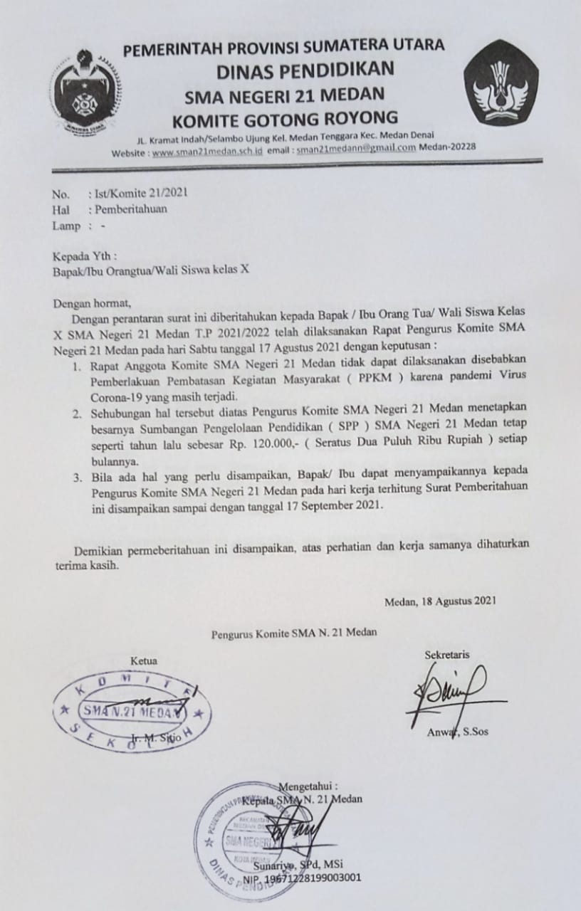 Kutipan SPP Ala Komite SMAN 21 Medan Buat Ombudsman Berang, Desak Inspektorat Turun Tangan