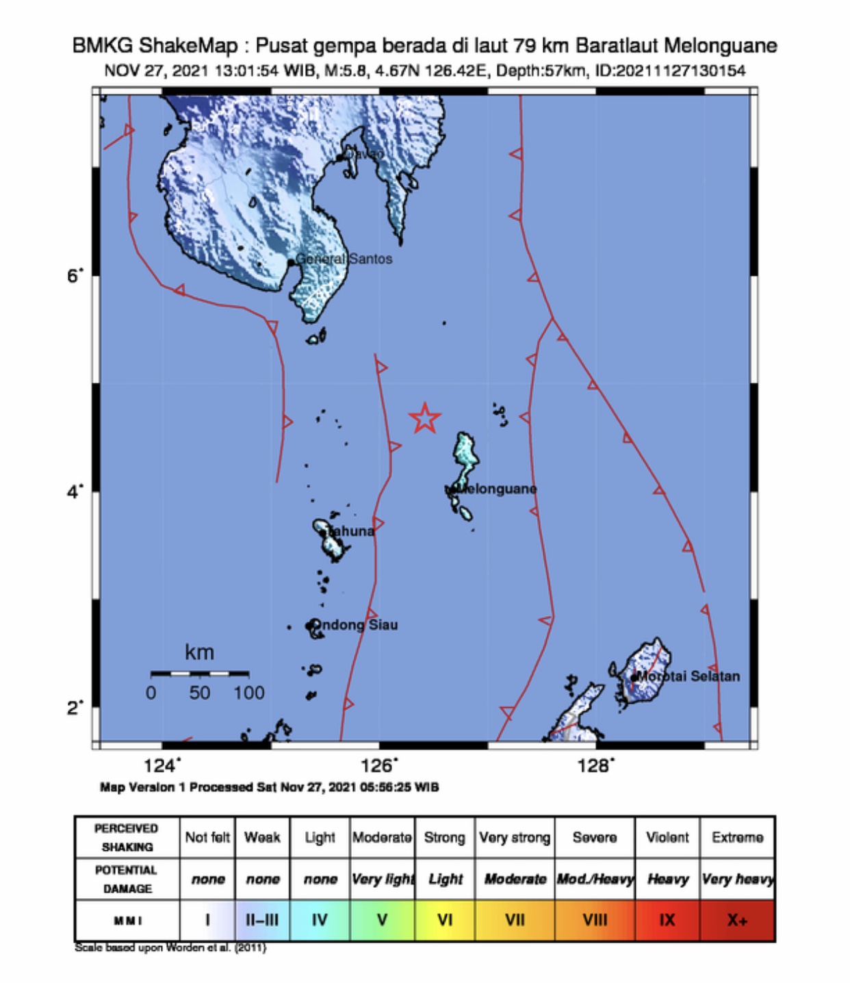 Gempa Magnitudo 5,8 Guncang Melonguane Sulawesi Utara