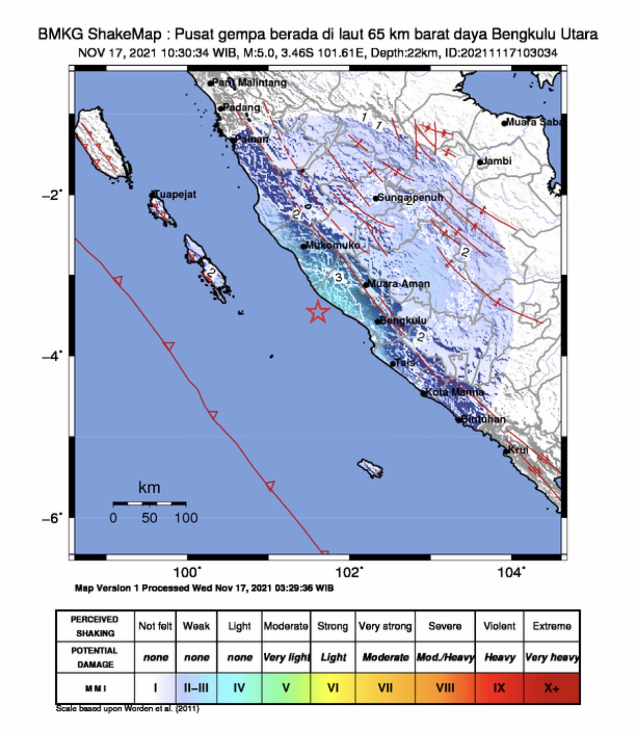 Gempa Magnitudo 5,0 Guncang Bengkulu Utara