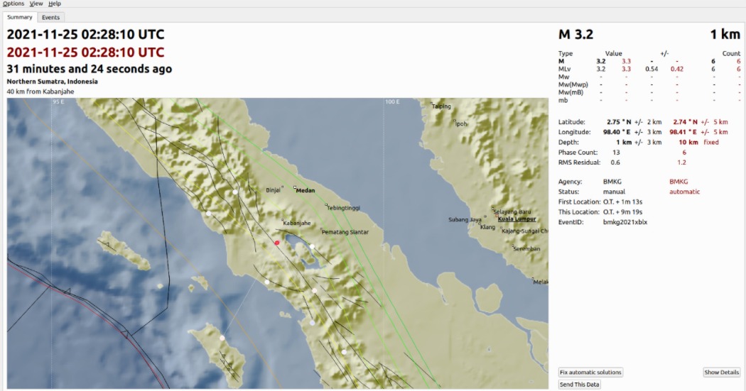 Kabupaten Dairi Diguncang Gempa M3,2 SR