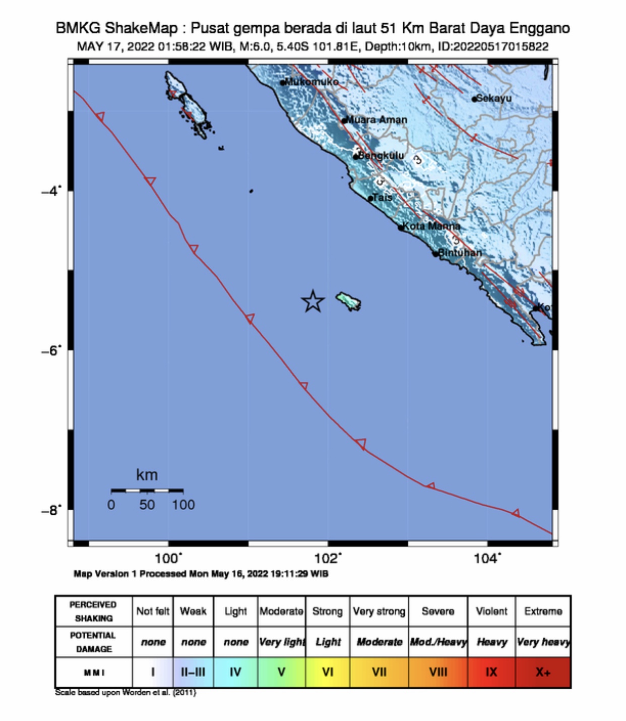 Gempa Berkekuatan Magnitudo 6,0 Guncang Bengkulu, Tak Berpotensi Tsunami