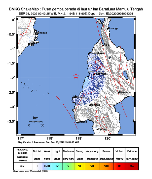 Gempa Berkekuatan M 4,5 Guncang Mamuju Tengah Sulbar