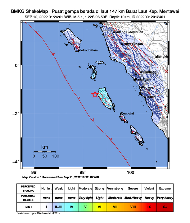 Gempa Berkekuatan Magnitudo 5,1 Guncang Mentawai, Tidak Berpotensi Tsunami