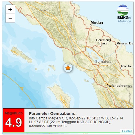 Aceh Singkil Diguncang Gempa M 4,9