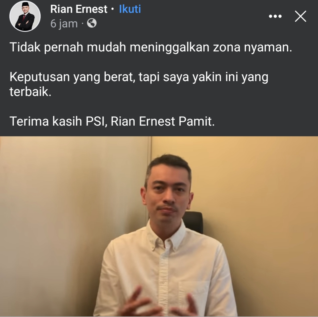 Politikus Rian Ernest Nyusul Mundur dari PSI, Sebut Langkahnya Keputusan yang Benar