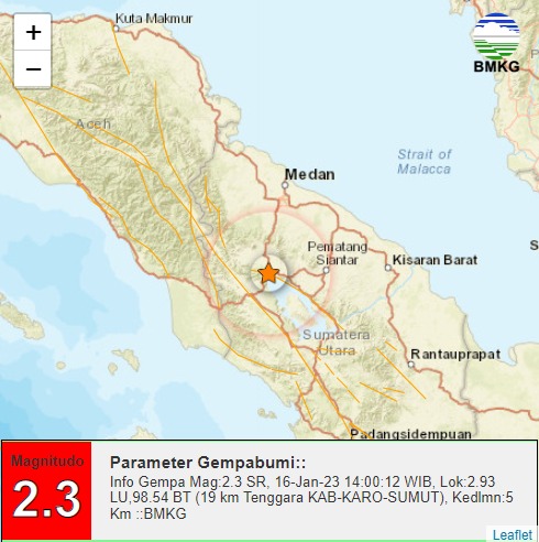 Gempa M 2,3 Guncang Kabupaten Karo Sumut