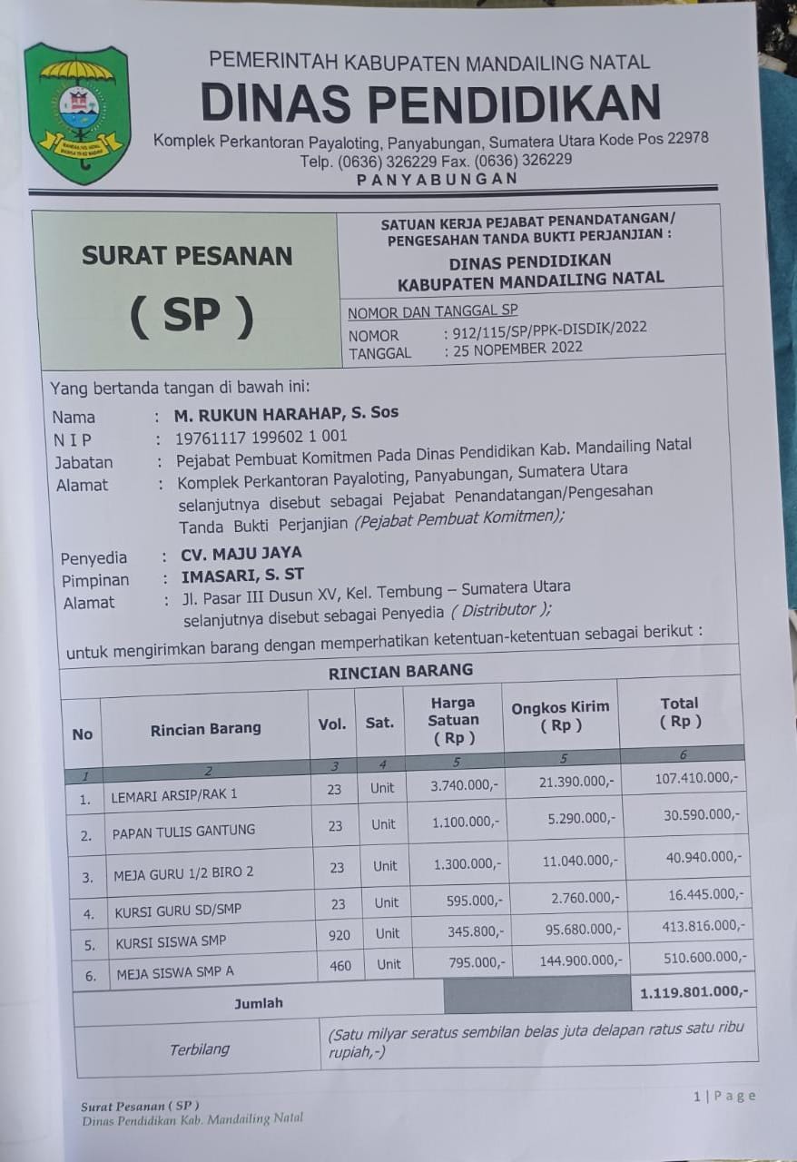 Terus Disorot, Ini Fakta Dibalik Dugaan Kecurangan Proyek Meubilair Rp3,4 M di Madina