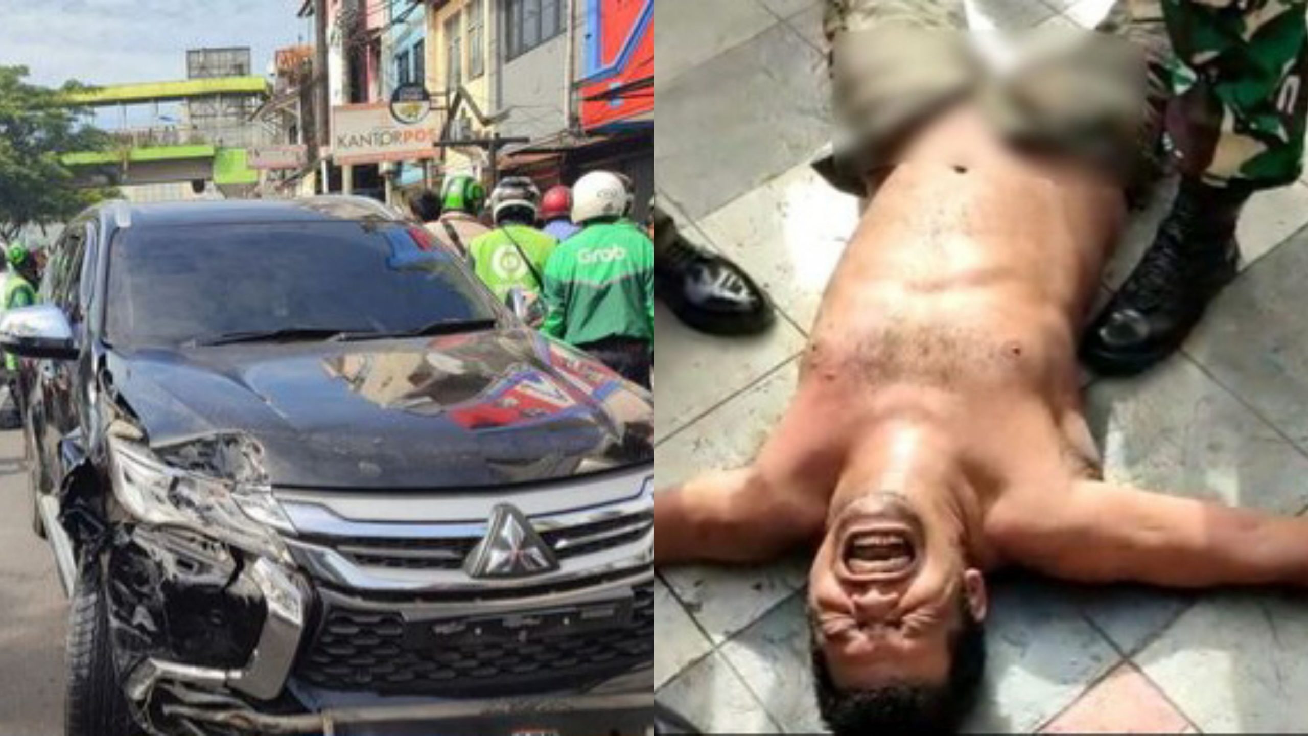 Tabrak 2 Mobil di Margonda Depok, Sopir Pajero Telanjang Dada Berbaring di Trotoar Jalan