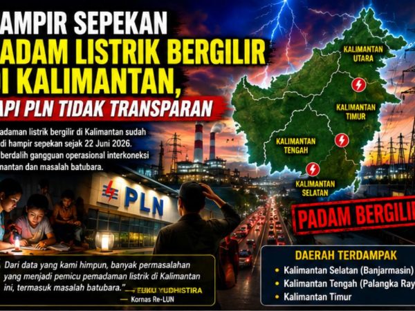 PLN Tidak Transparan, Padam Listrik Bergilir di Kalimantan Sudah Hampir Sepekan