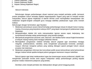 Bocor! Surat Edaran Rahasia Jamintel Minta Jaksa Waspada dan 'No Comment' Soal Perkara 