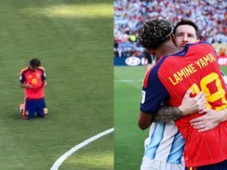 Momen Yamal Berdoa dan Peluk Messi Usai Spanyol Kalahkan Argentina Curi Perhatian Dunia