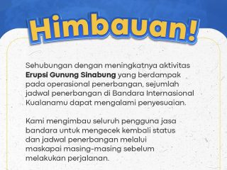 Sejumlah Penerbangan di Bandara Kualanamu Terganggu Imbas Erupsi Gunung Sinabung